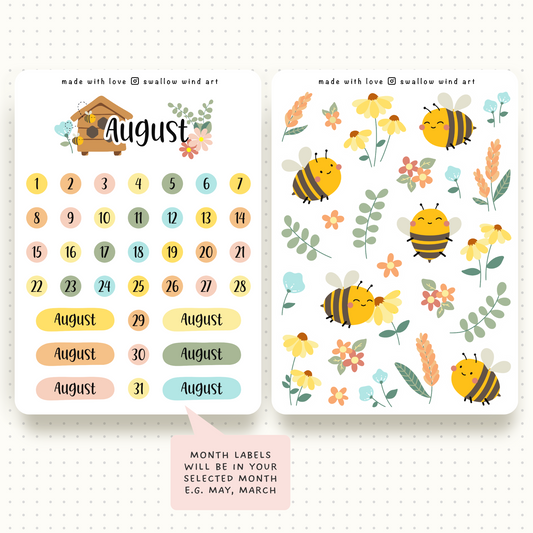 Monthly Journal Sticker Kit for Planner - Bee Stickers, Summer Sticker - Swallow Wind Art