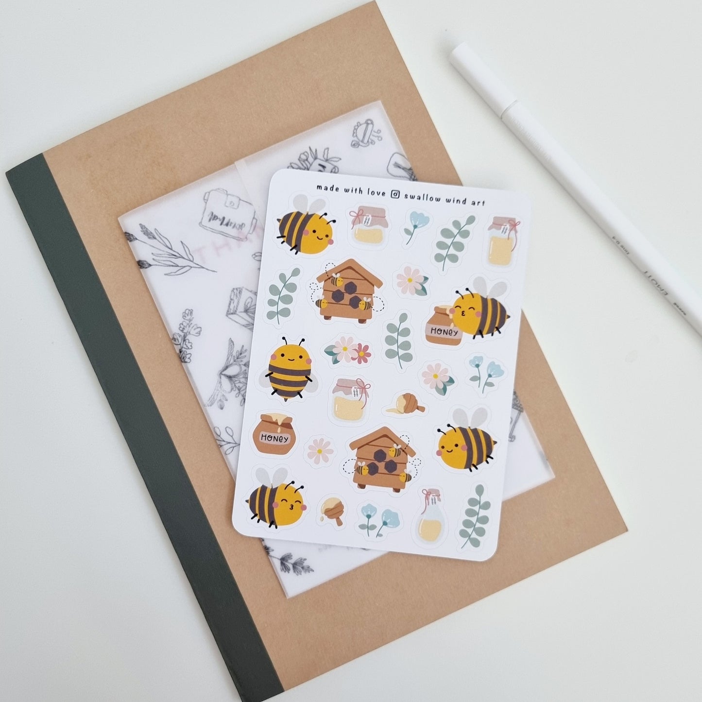 Honey Bee House Sticker Sheet - Swallow Wind Art