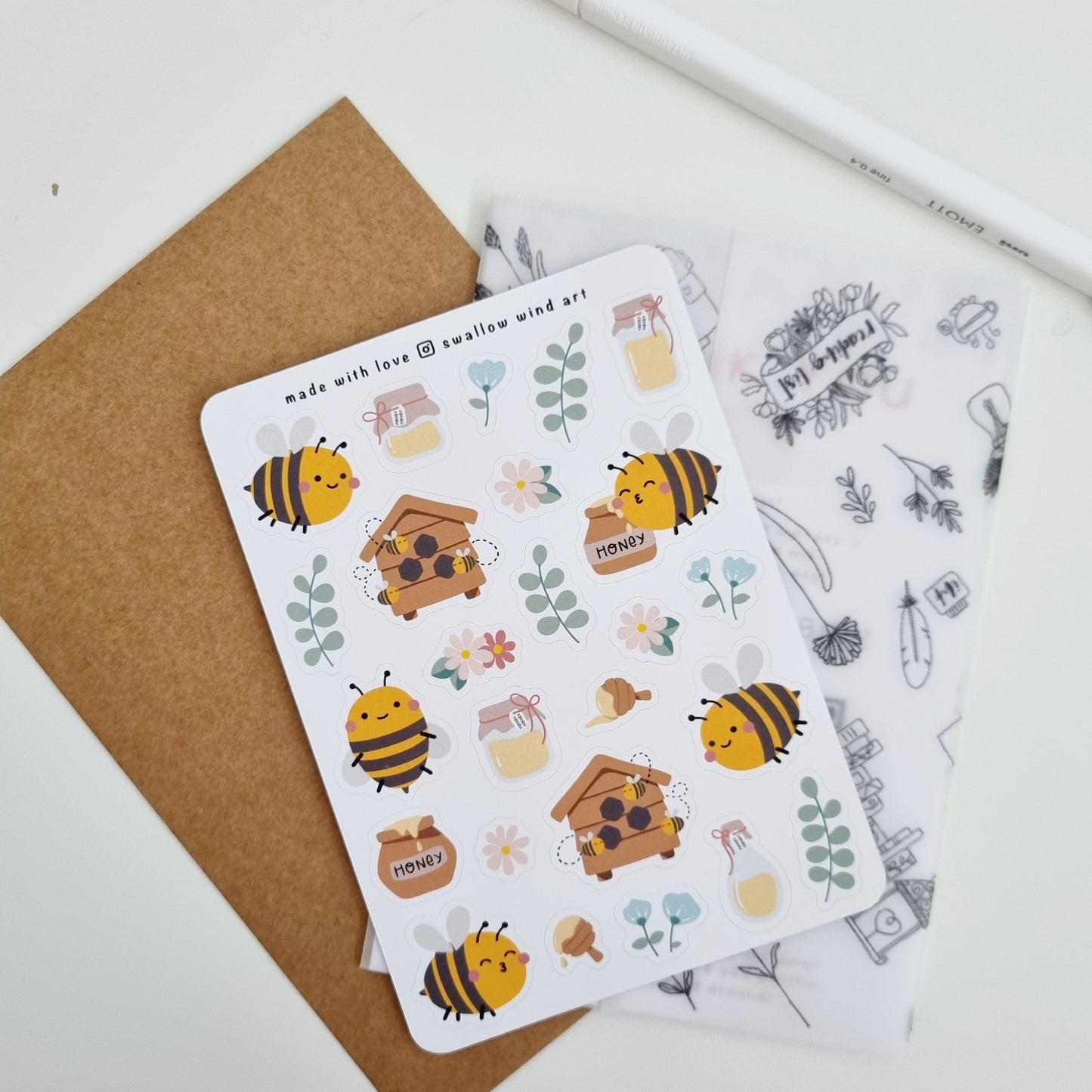 Honey Bee House Sticker Sheet - Swallow Wind Art