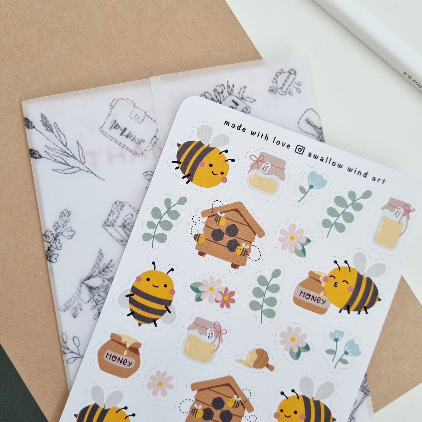 Honey Bee House Sticker Sheet - Swallow Wind Art