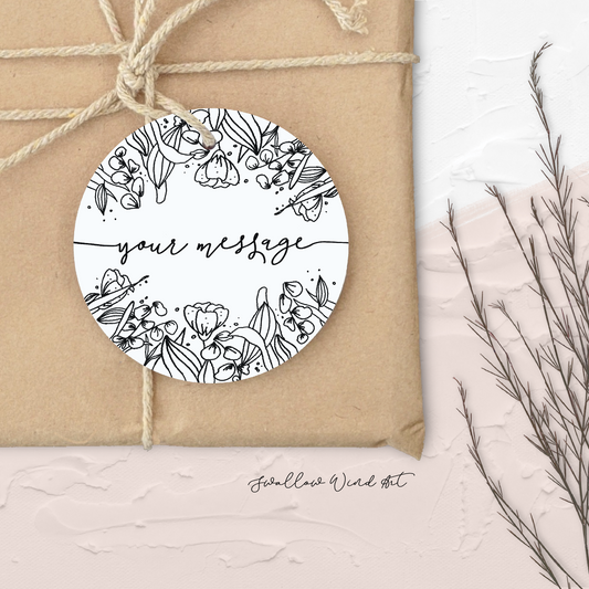 Fully Customised Floral Gift Tag | Personalised Round Product Tag - Swallow Wind Art