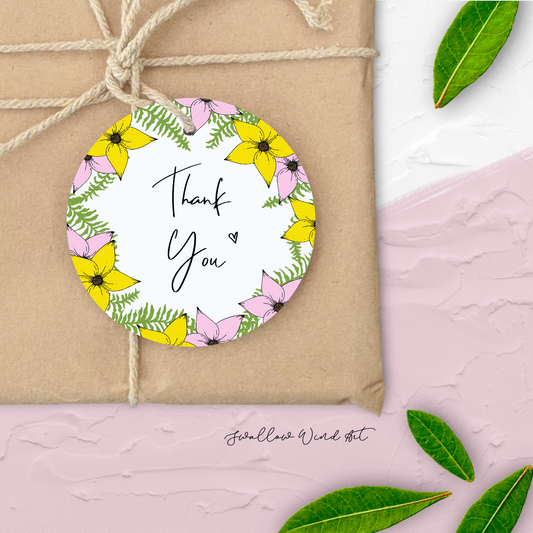 Personalised Round Floral Thank You Tag | Engagement Bridal Gift Tags - Swallow Wind Art