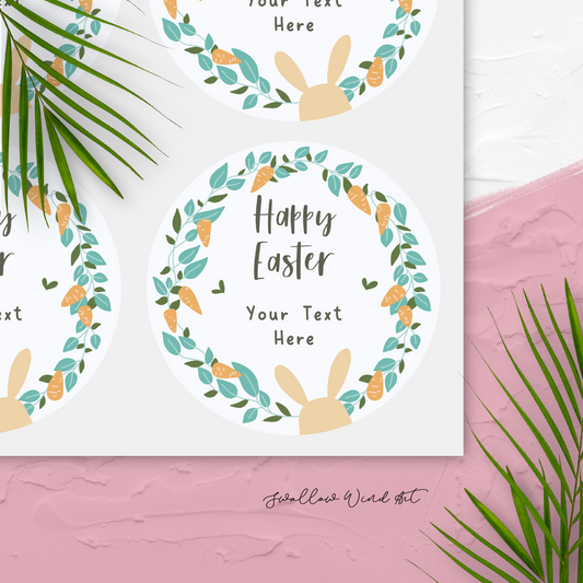 Personalised Easter Gift Stickers - Easter Bunny Wreath Gift Stickers - Swallow Wind Art
