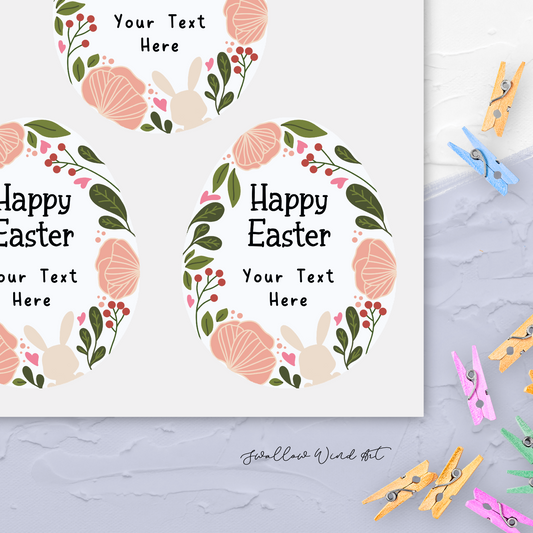 Personalised Gift Stickers - Cute Floral Easter Egg Gift Stickers - Swallow Wind Art
