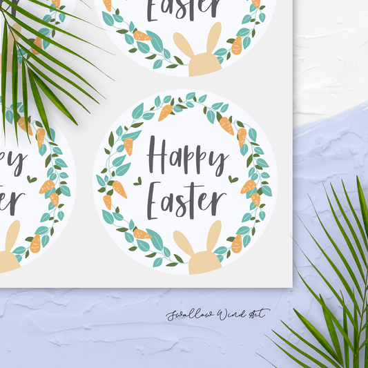 Personalised Easter Gift Stickers - Easter Bunny Wreath Gift Stickers - Swallow Wind Art