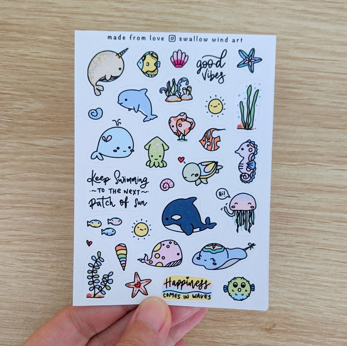 Under The Sea Stickers | Ocean Animal Journal Stickers - Swallow Wind Art