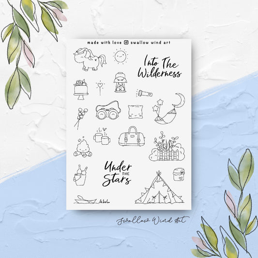 Sticker Sheet: Camping Under The Stars - Swallow Wind Art