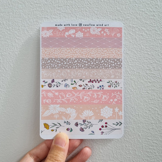 Floral Washi Strip Sticker Sheet - Swallow Wind Art