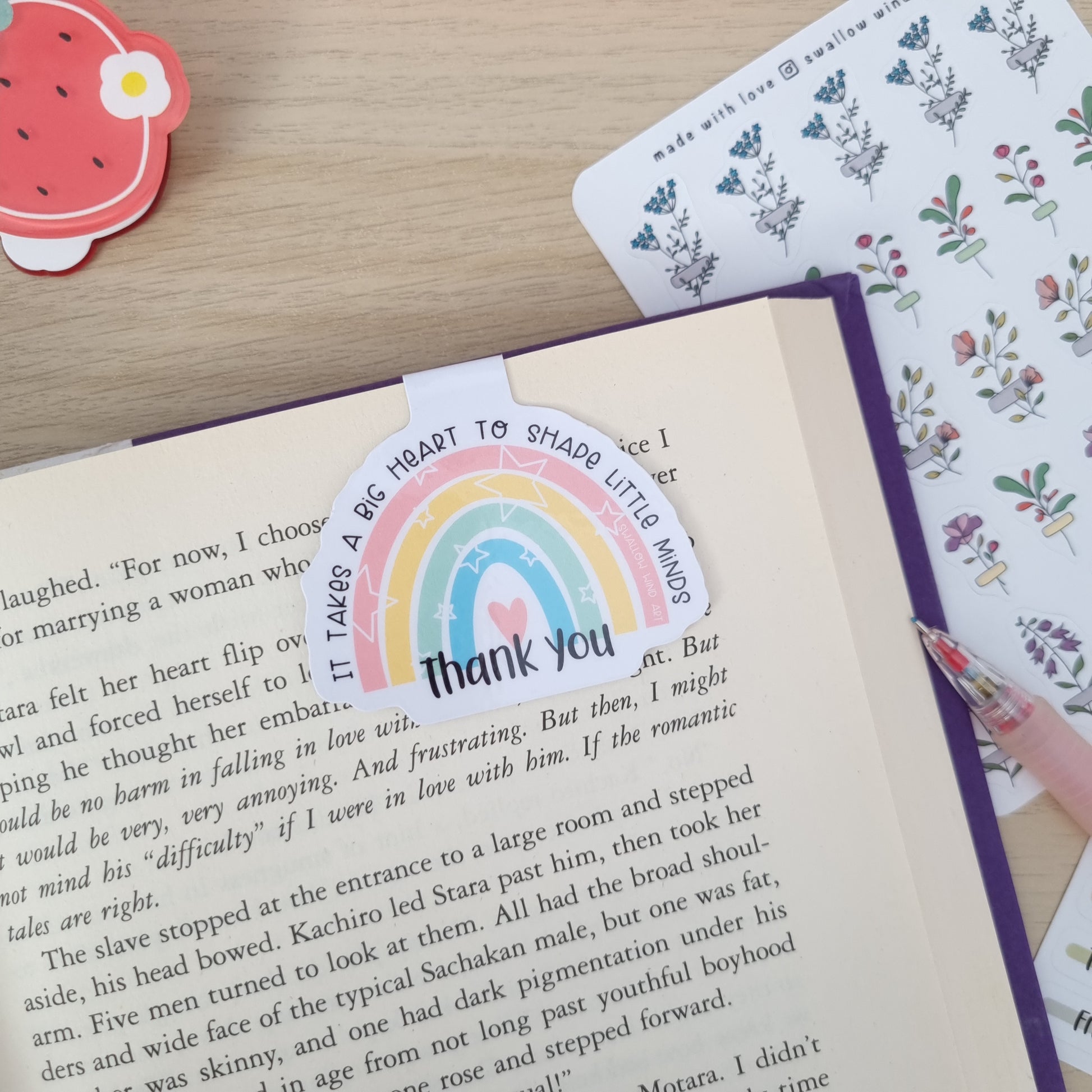 Magnetic Bookmark - Rainbow Thank You Teacher - Swallow Wind Art