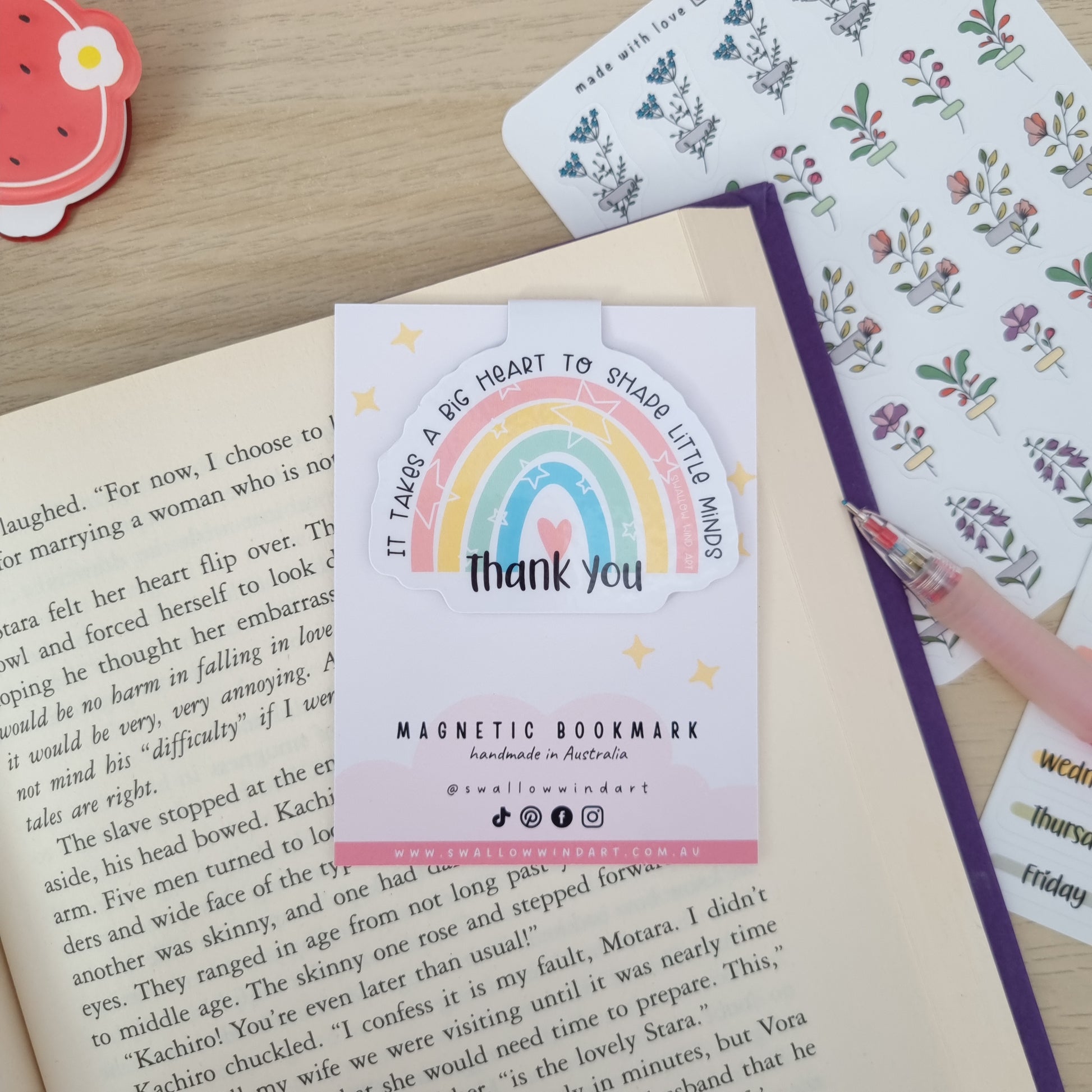 Magnetic Bookmark - Rainbow Thank You Teacher - Swallow Wind Art