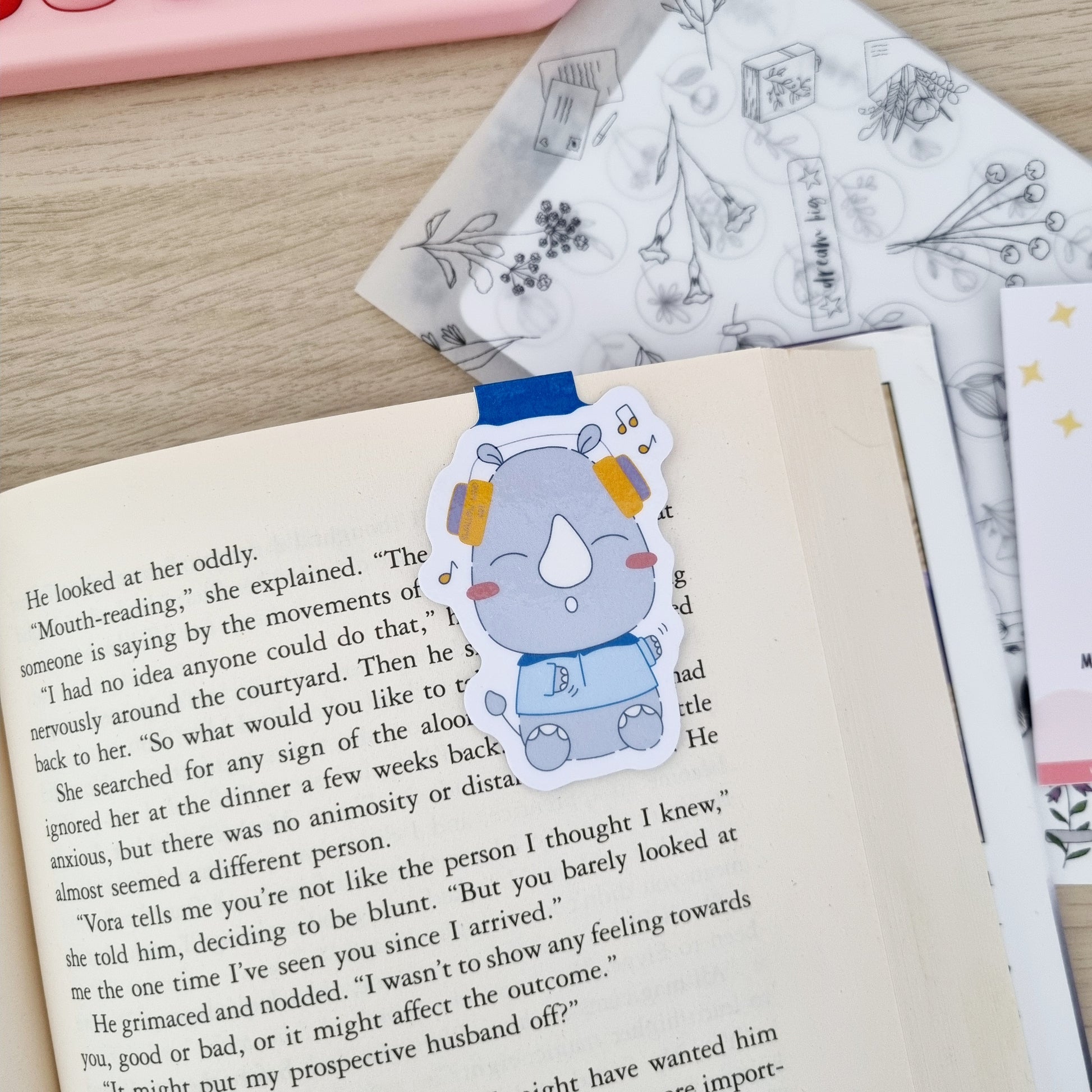 Magnetic Bookmark - Rock n Roll Rhino - Swallow Wind Art
