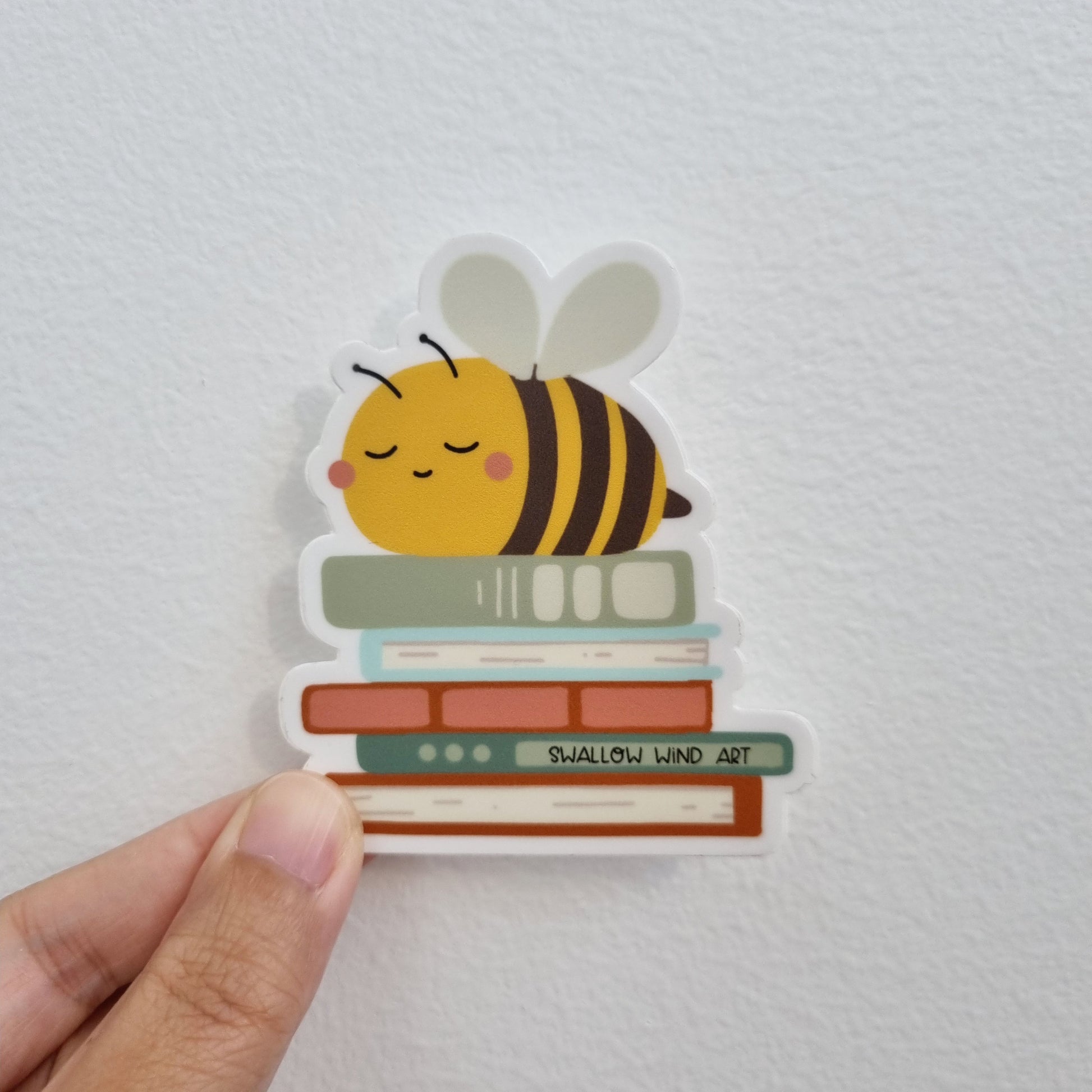 Cute Bee Sticker, Bees and Books Vinyl Sticker - Swallow Wind Art