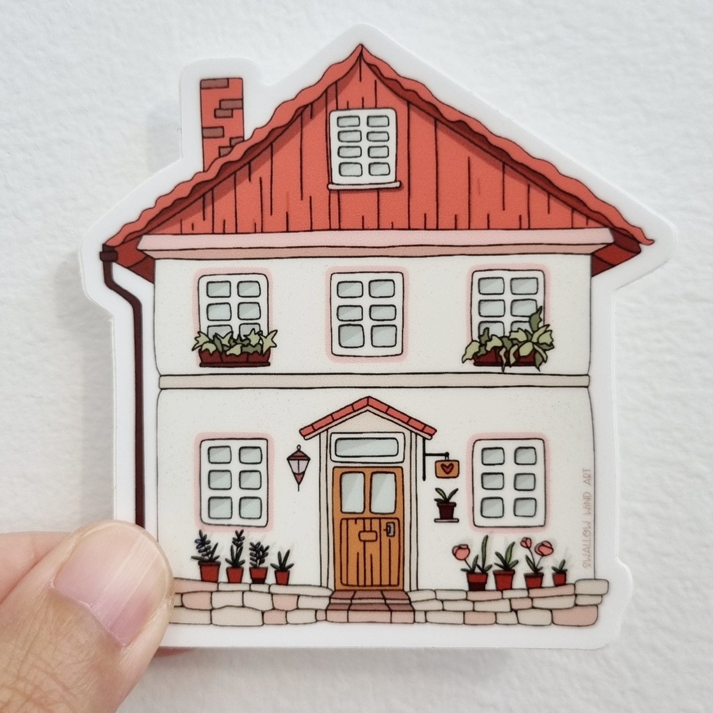 Cosy Cottage Red Roof Vinyl Sticker - Swallow Wind Art