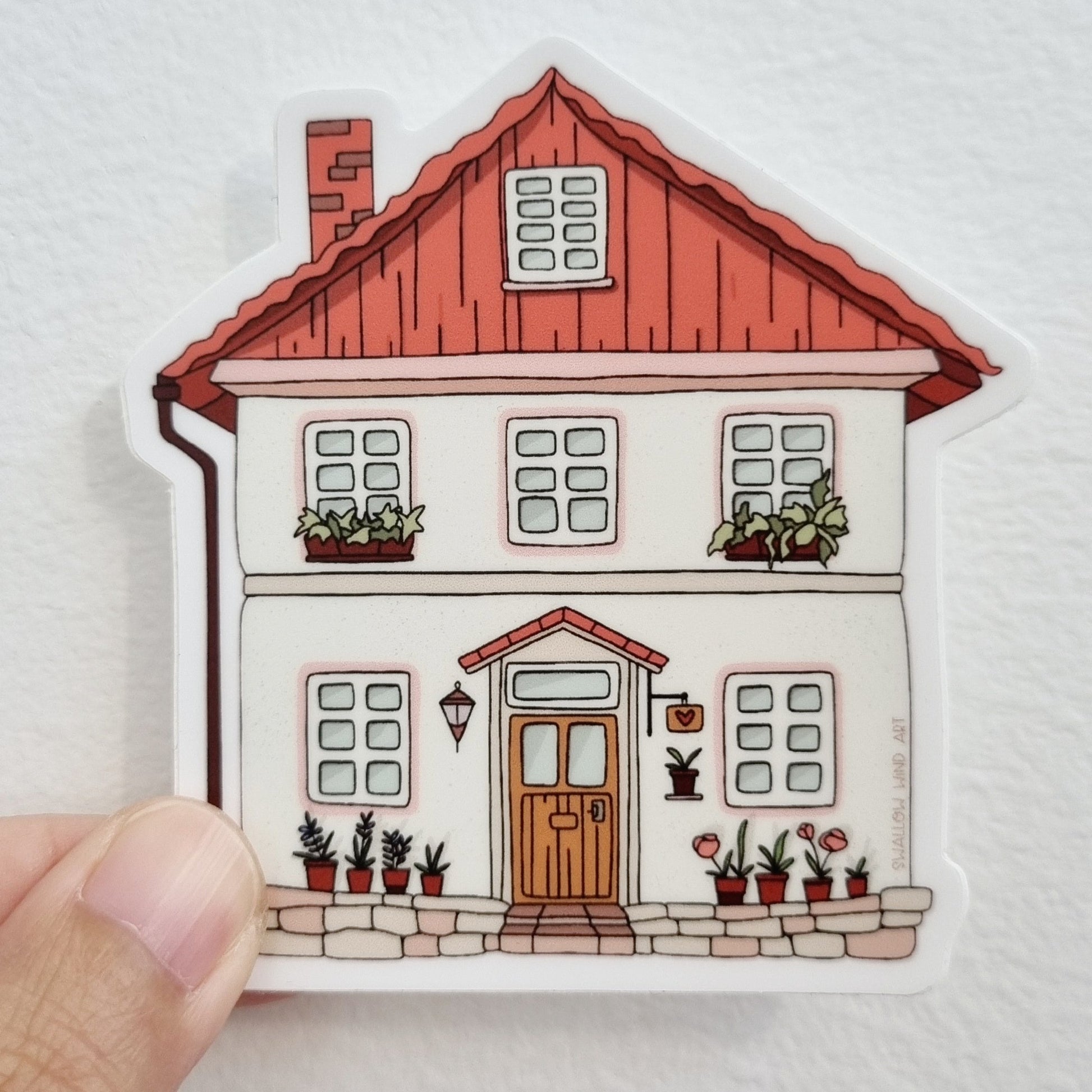 Cosy Cottage Red Roof Vinyl Sticker - Swallow Wind Art