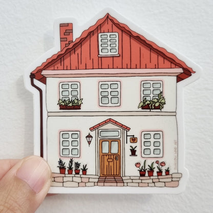 Cosy Cottage Red Roof Vinyl Sticker - Swallow Wind Art