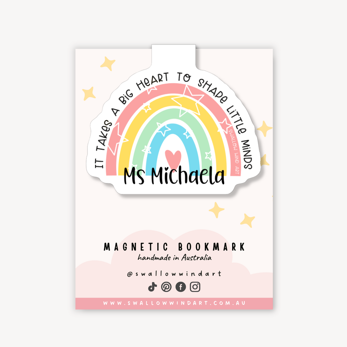 Magnetic Bookmark - Rainbow Thank You Teacher - Swallow Wind Art