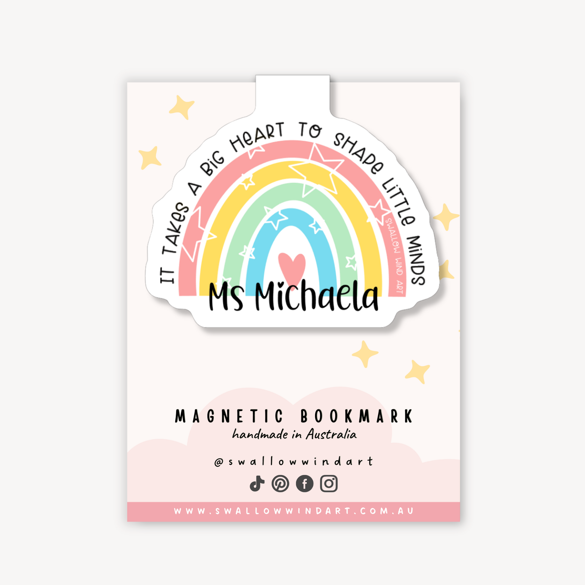 Magnetic Bookmark - Rainbow Thank You Teacher - Swallow Wind Art