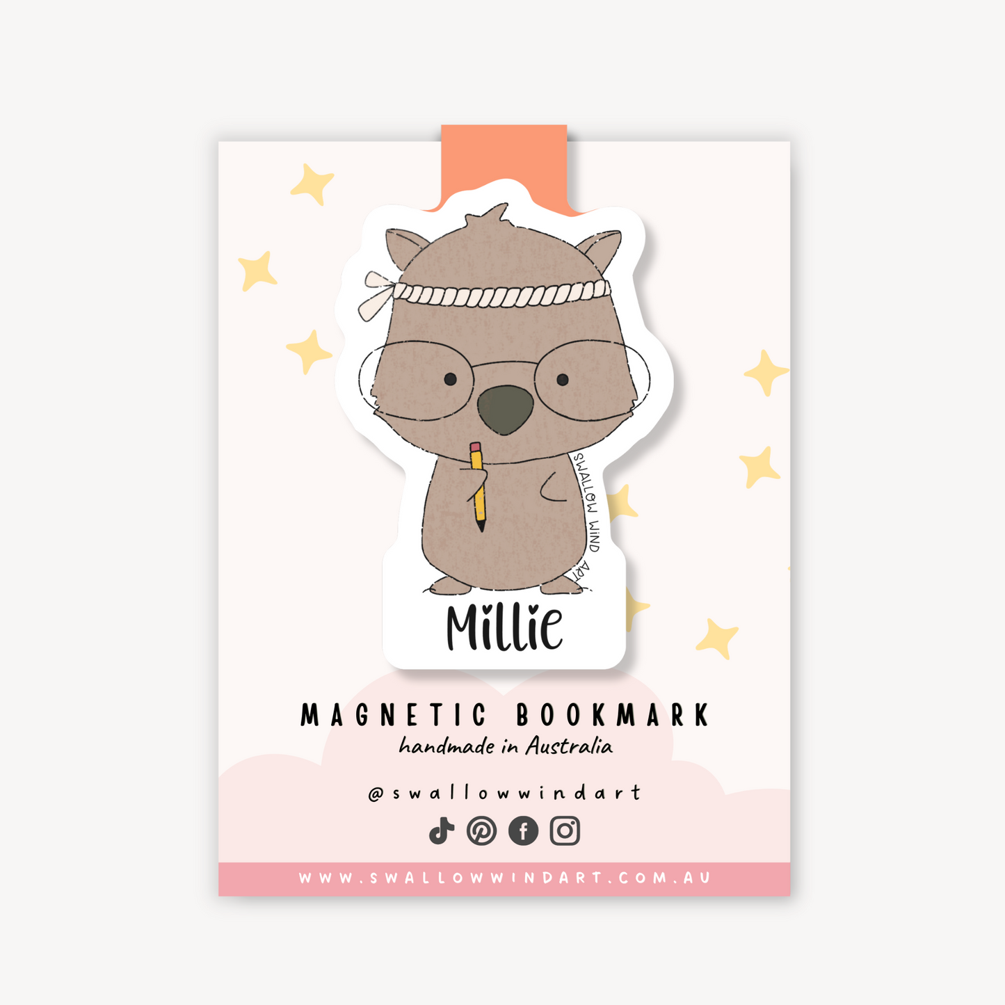 Magnetic Bookmark - Wombat Study Buddy - Swallow Wind Art