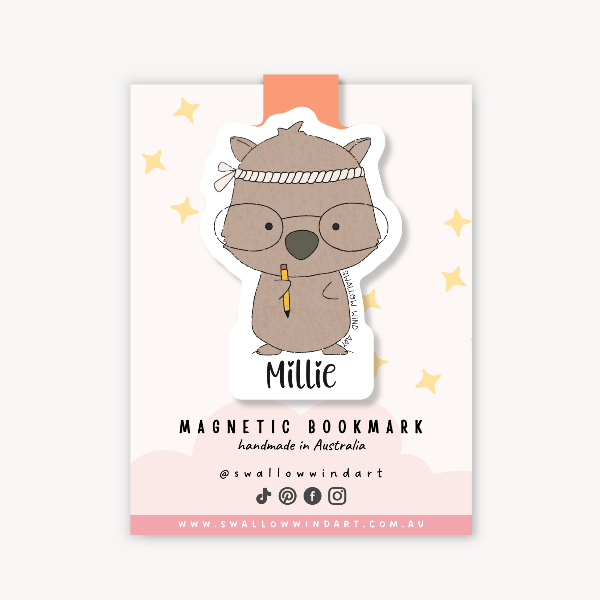 Magnetic Bookmark - Wombat Study Buddy - Swallow Wind Art