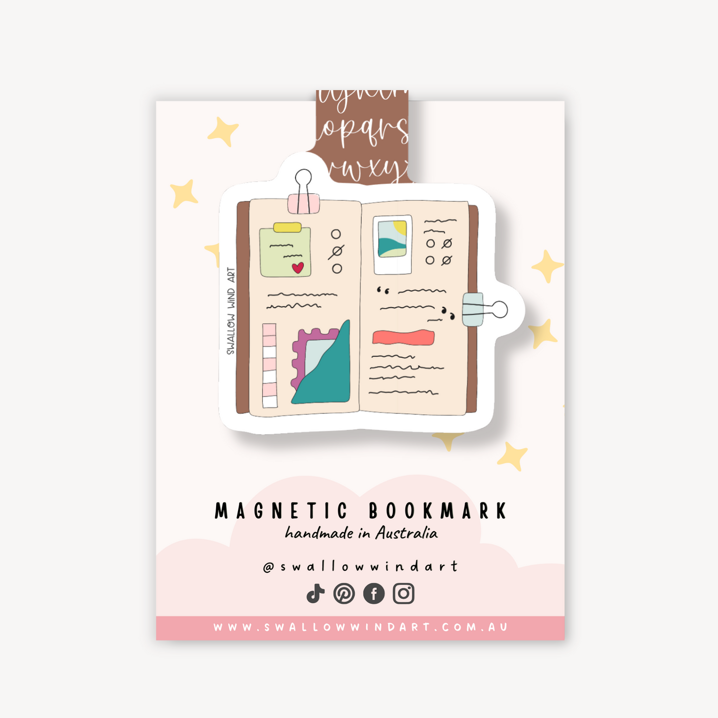 Magnetic Bookmark - Travel Journal Notebook - Swallow Wind Art