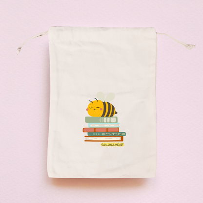 Cute Bees and Books Drawstring Bag - Swallow Wind Art