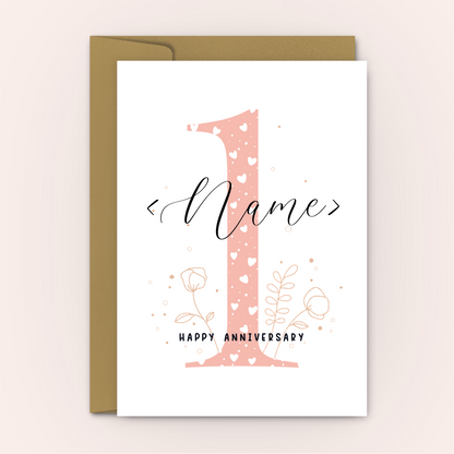 1st Anniversary - Pink Hearts Personalised Love Card