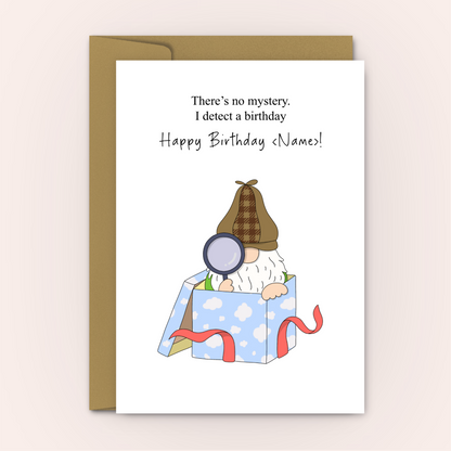 Detective Gnome Happy Birthday Card - Personalised Card