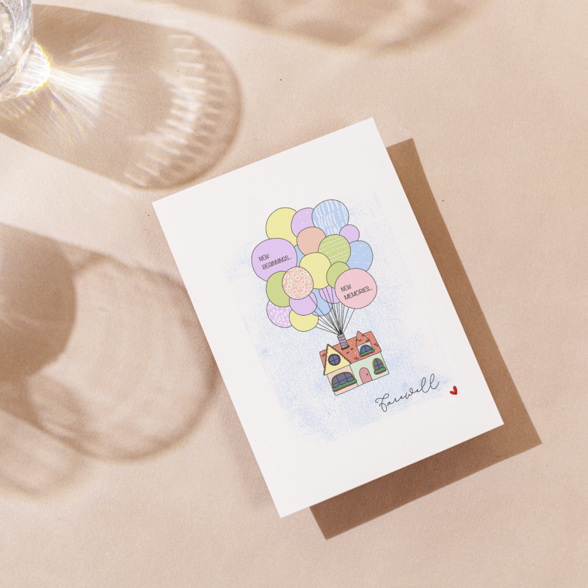 Farewell Balloon House - Personalised Greeting Card - Swallow Wind Art