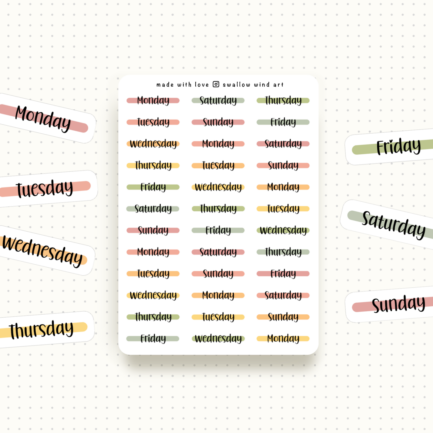 Day of the Week Stickers - Weekly Planner Stickers Sheets