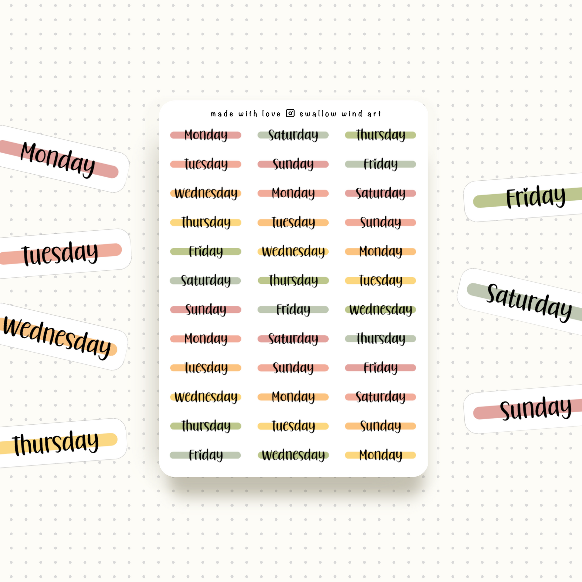 Day of the Week Stickers - Weekly Planner Stickers Sheets – Swallow Wind Art