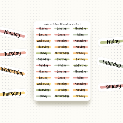 Day of the Week Stickers - Weekly Planner Stickers Sheets