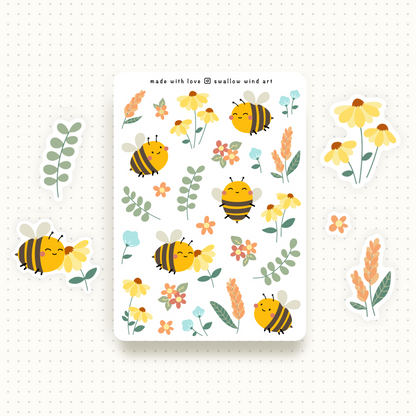 Bees in a Garden Sticker Sheet
