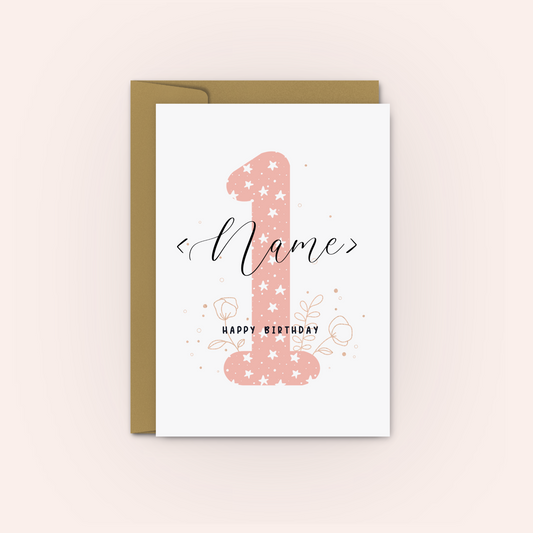 1st Birthday Card - Personalised Pink Hearts Birthday Card