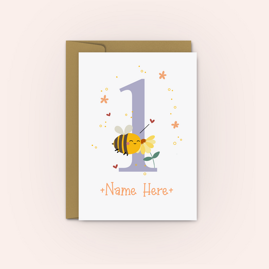 Personalised First Birthday (Bee-day) Card