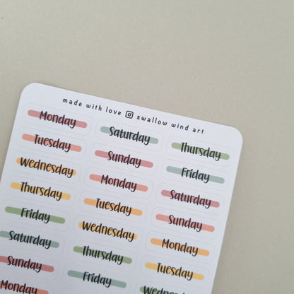 Day of the Week Stickers - Weekly Planner Stickers Sheets