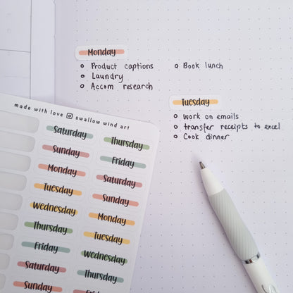 Day of the Week Stickers - Weekly Planner Stickers Sheets