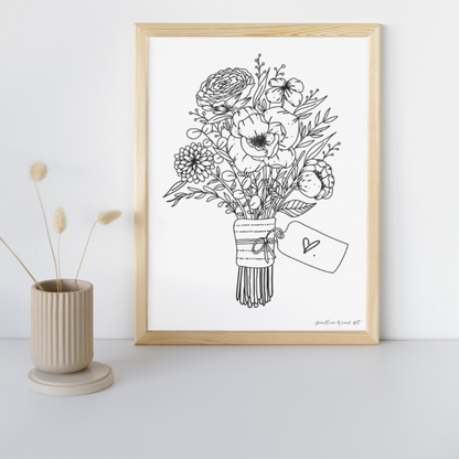 Floral Bouquet - Personalised Art Print - Swallow Wind Art