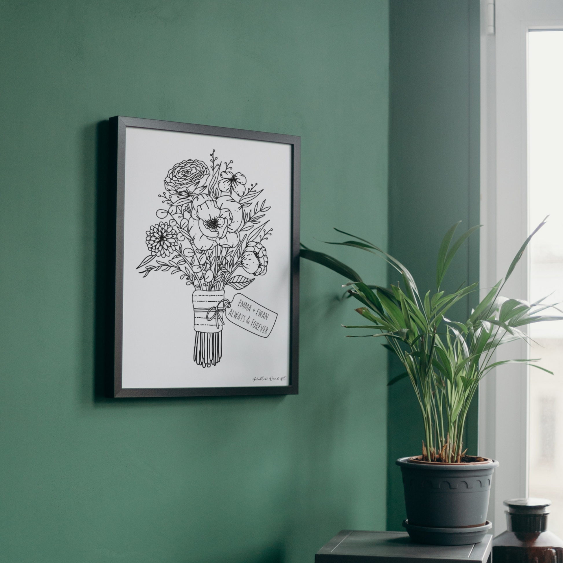 Floral Bouquet - Personalised Art Print - Swallow Wind Art