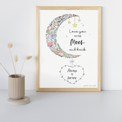 Love You to the Moon and Back - Custom Art Print - Swallow Wind Art