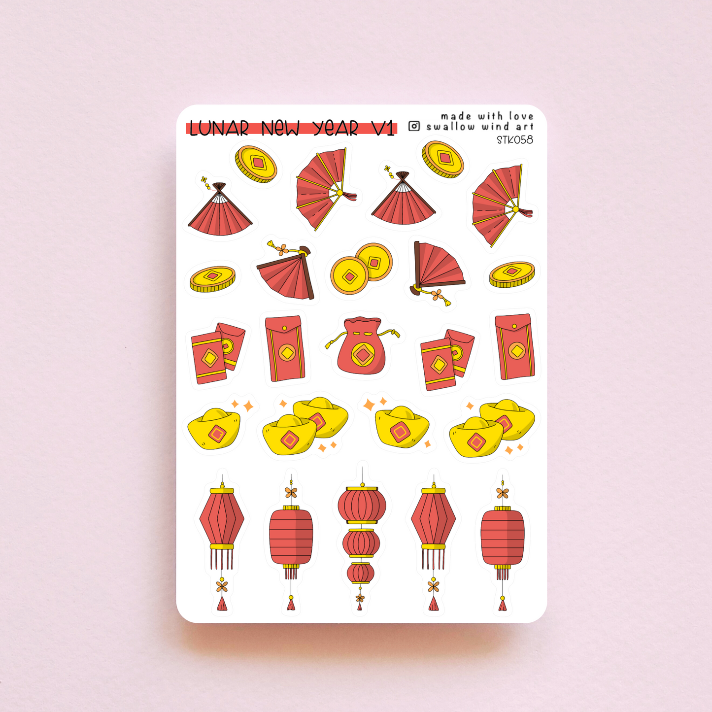 Lunar New Year - Gong Xi Fa Cai Sticker Sheet - Swallow Wind Art