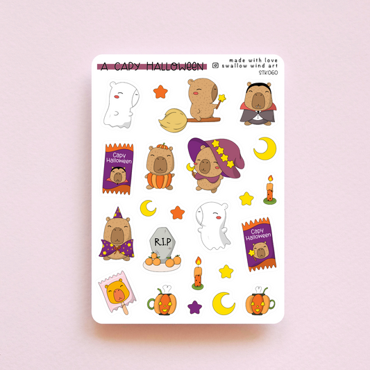 Capybara Sticker Sheet - Capy Halloween - Swallow Wind Art