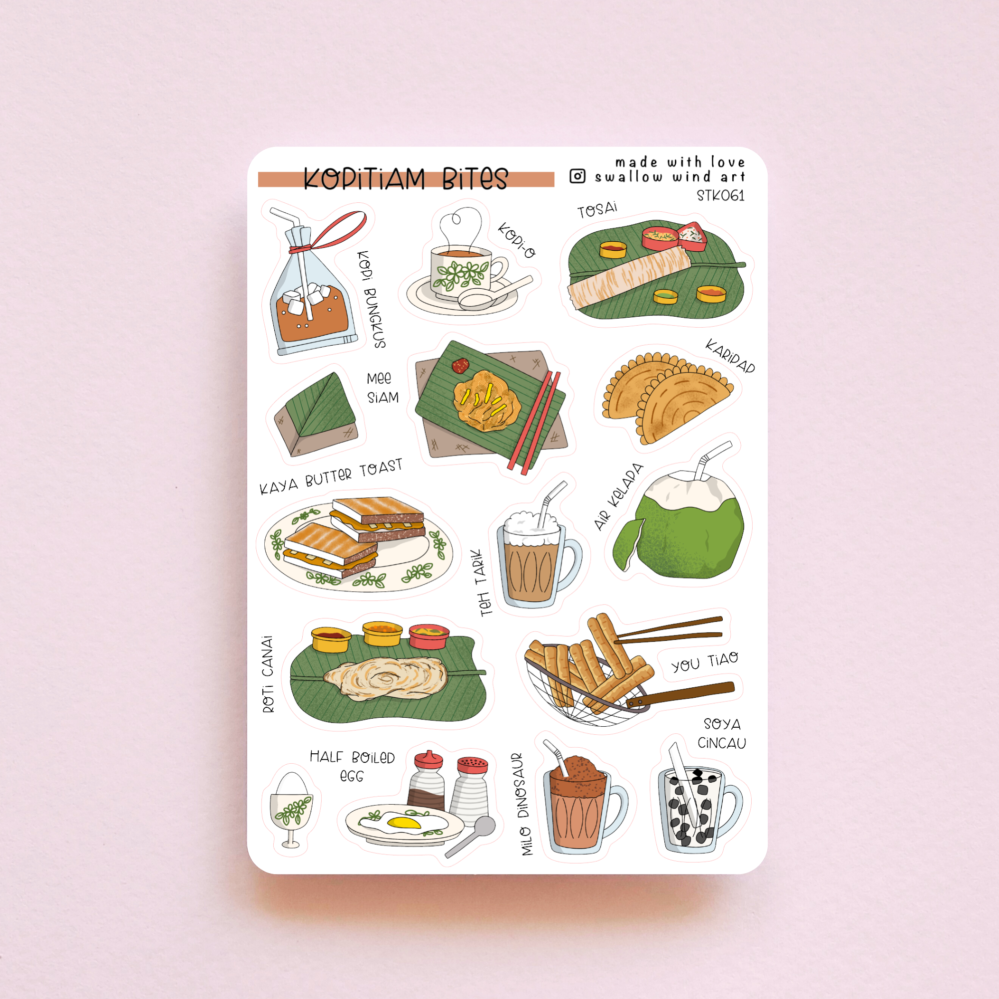 Bites Label Sticker Malaysian Food Stickers - Kopitiam Bites Sticker Sheet – Swallow Wind Art