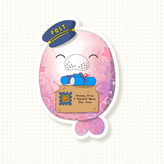 Manatee Postman Whimsical Waterproof Sticker