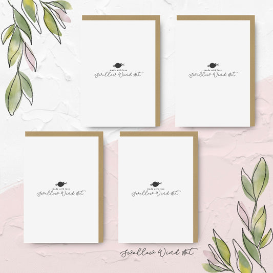 Cute Puppies Christmas Greeting Cards - 4 Pack - Swallow Wind Art