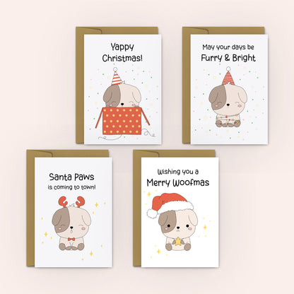 Cute Puppies Christmas Greeting Cards - 4 Pack