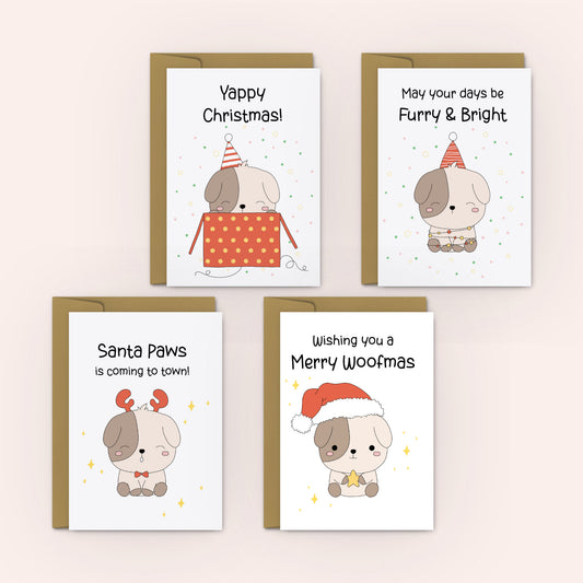 Cute Puppies Christmas Greeting Cards - 4 Pack