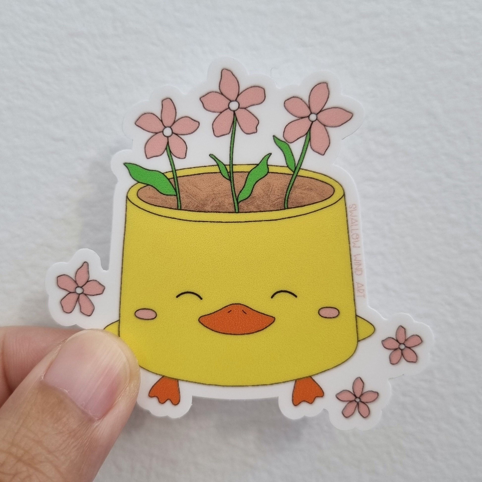 Duck Planter Vinyl Sticker, Dishwasher Safe Sticker - Swallow Wind Art