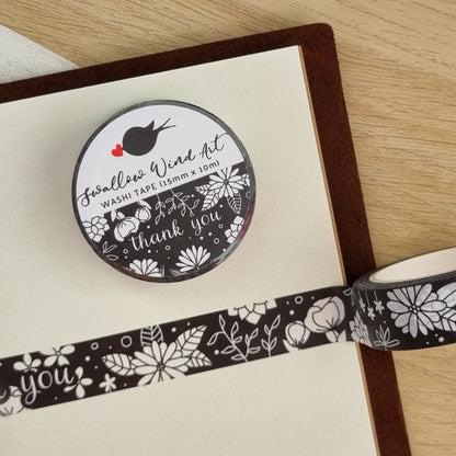 Thank You Floral Washi Tape Black and White