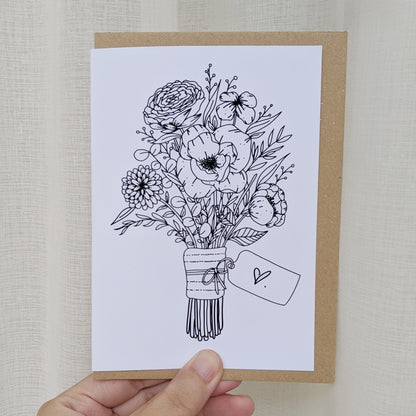 Flower Bouquet - Personalised Greeting Card - Swallow Wind Art