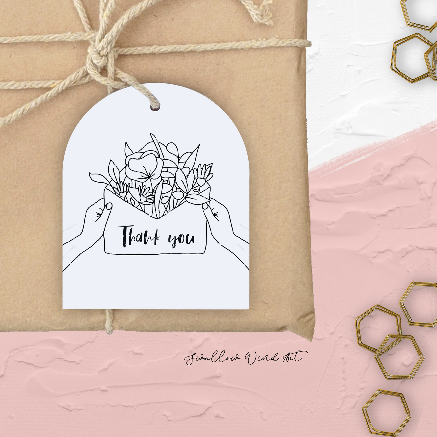 Personalised Floral Arch Thank You Tag | Wedding Favour Label - Swallow Wind Art
